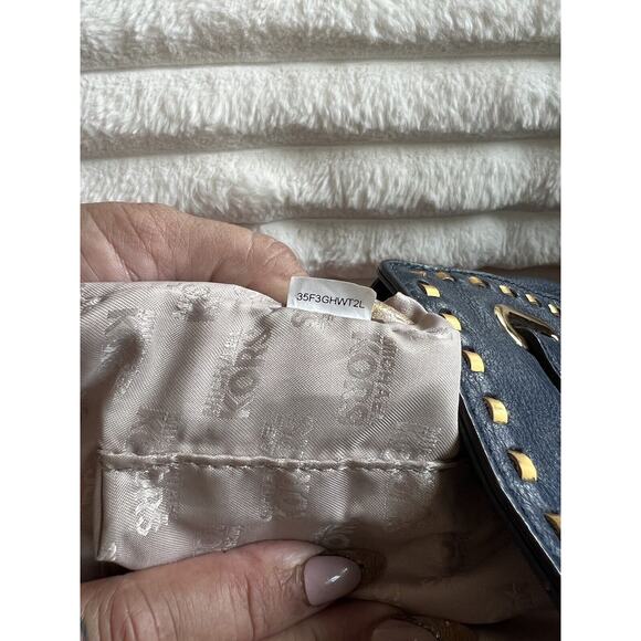 Michael Kors Navy Blue & Gold Studded Crossbody Satchel - Picture 8 of 9